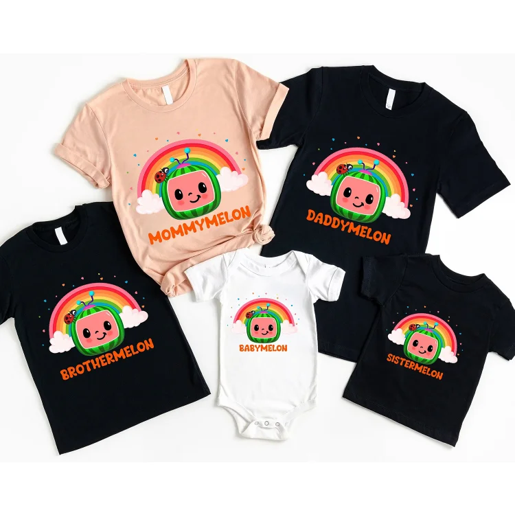 BlanketCute-Personalized Watermelon Family Cotton Letter Casual T-shirt | 84