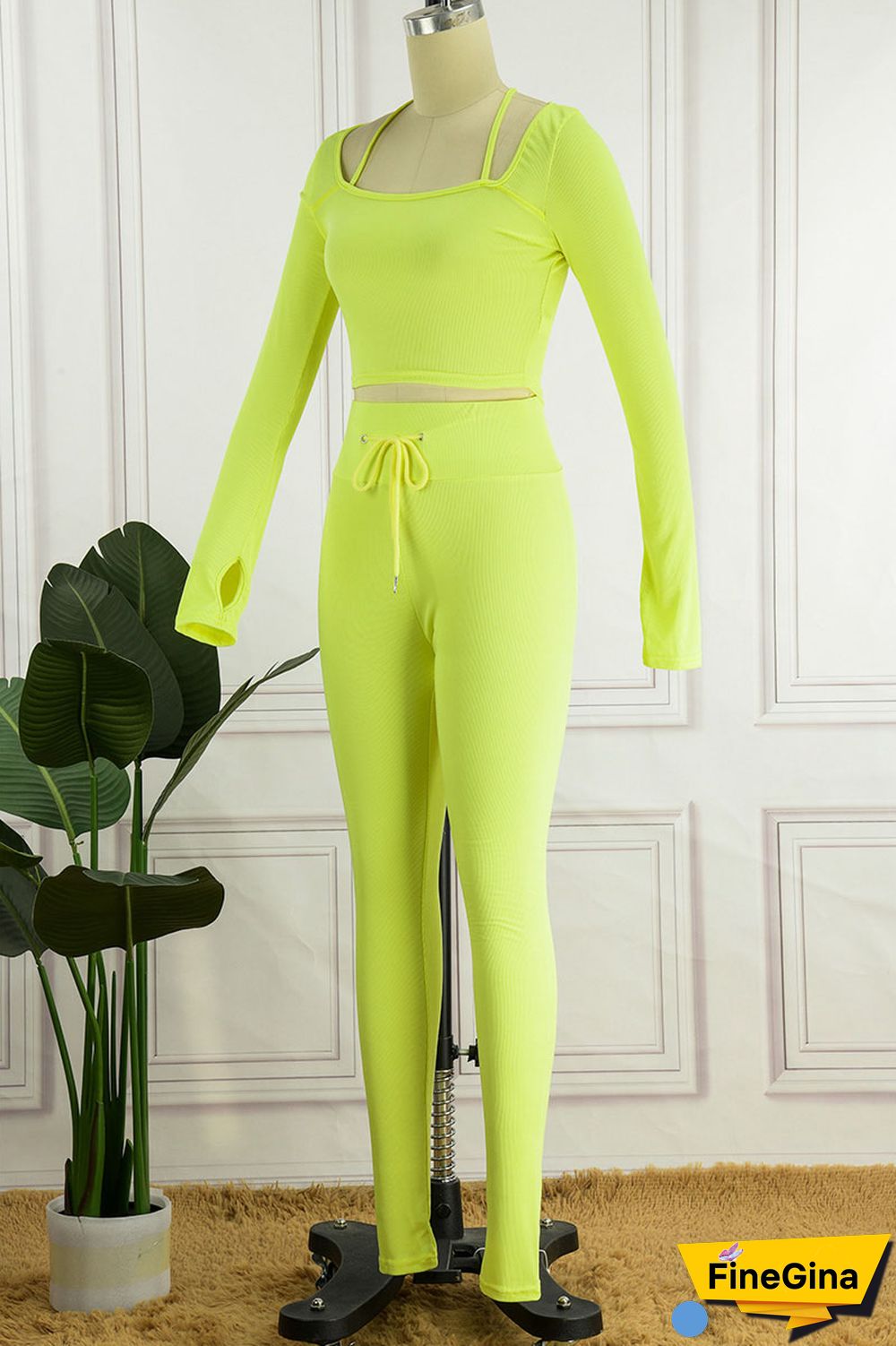 Yellow Casual Street Solid Patchwork Square Collar Long Sleeve Two Pieces