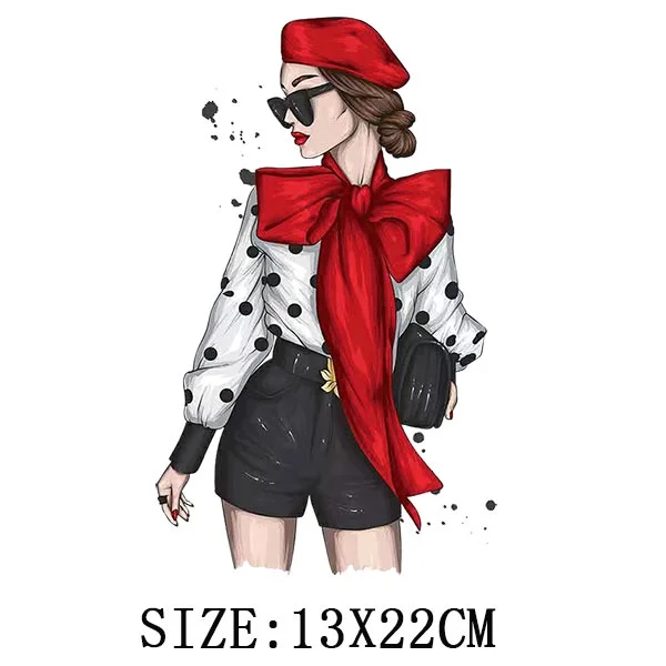 Fashion Girl Iron On Transfer For Clothing DIY Washable Thermal Stickers On T-shirt Funny Design On Hoodies Patch Applique Decor