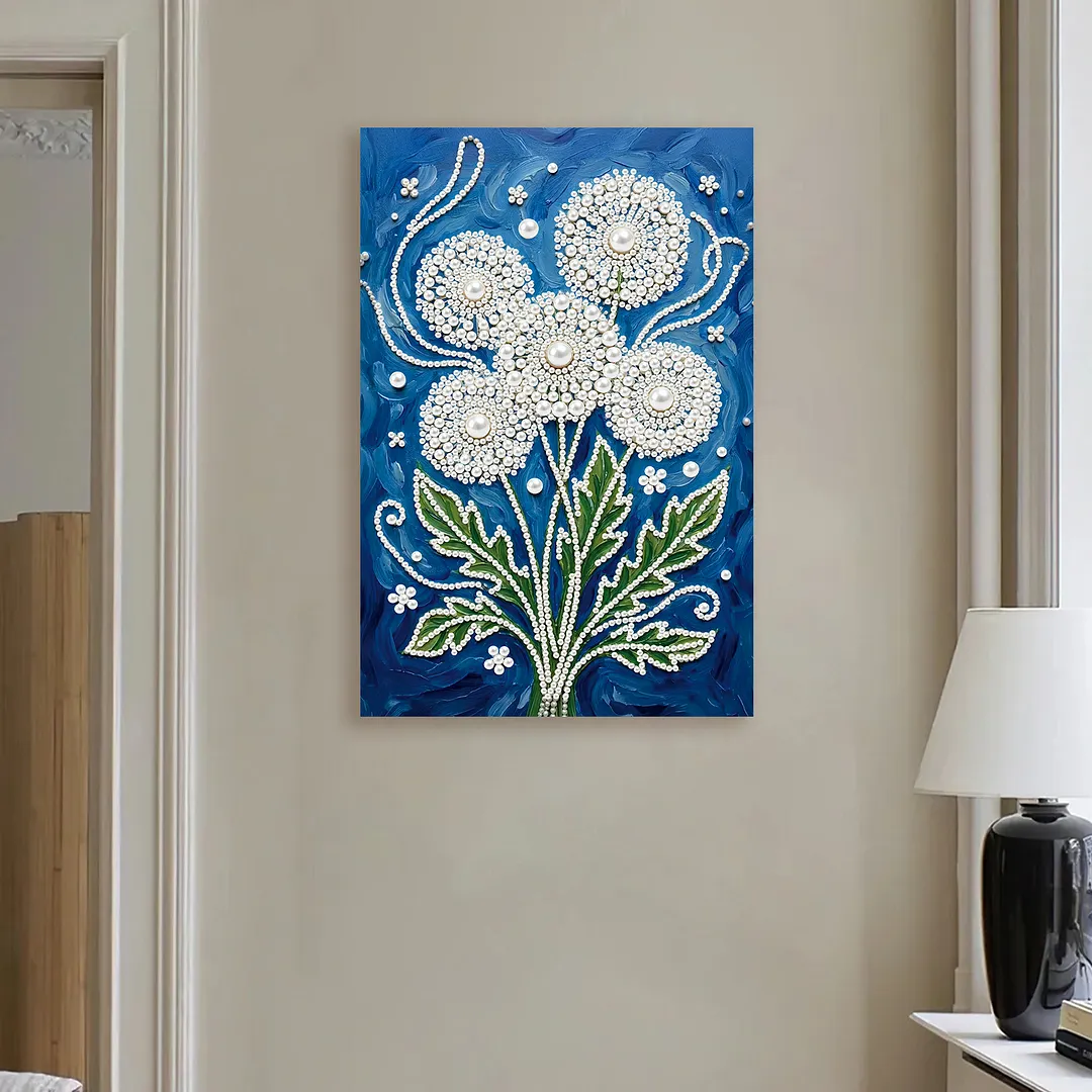 Dandelion Vase DIY Pearl Painting Art Kits With Frame Pearl Gem Paintings Picture Arts Craft 20x30cm for Adults Beginners Home Wall Decor