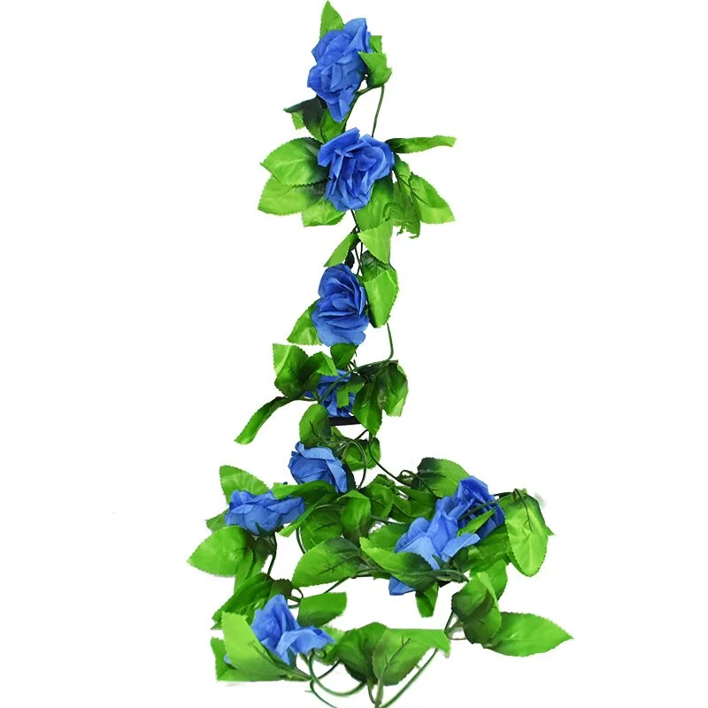2.4m Silk Artificial Roses Flowers Rattan String Vine with Green Leaves For Home Wedding Garden Decoration Hanging Garland Wall