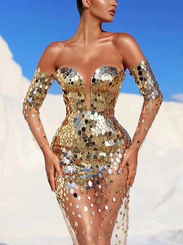Shiny Spangle Strapless Mini Dress