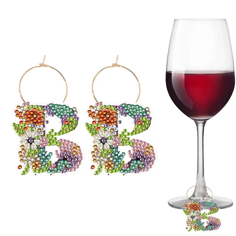 2 PCS 26 Letters Double Side Diamond Wine Glass Charms Wine Glass Identification