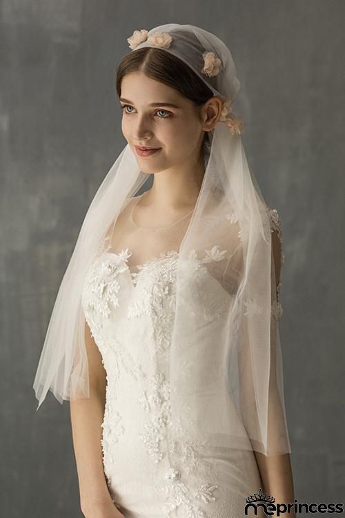 Cap Veils With Floral Applique