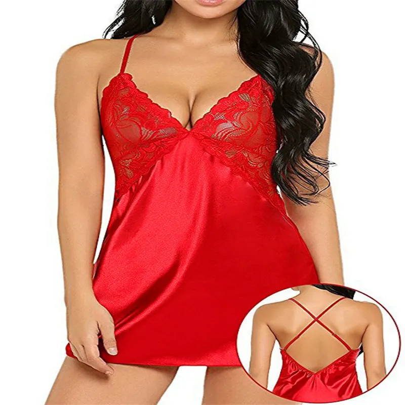 Churchf Sex Lingerie Sexy Imitation Ice Silk Back Cross-Sling Aja Pyjale Tat