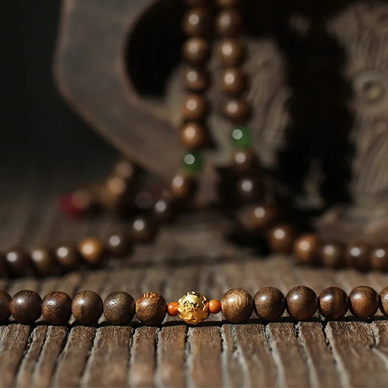 108 Mala Beads 999 Gold Agarwood Cyan Jade Six True Words Strength Bracelet