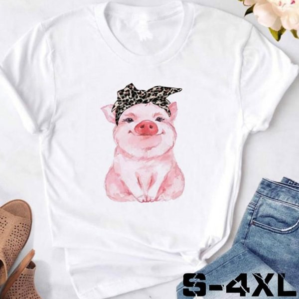 S-4XL Fashion Women's Summer T-shirt leopard print pig print Plus Size women's T-shirt - BlackFridayBuys