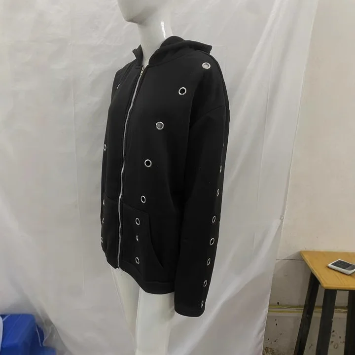 Athvotar Athvotar Iron Ring Hollow Loose Open Shirt Zipper Hoodie Chicken Eye Design Jacket Suit