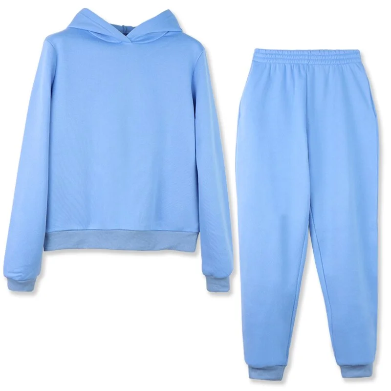 Casual Sets Women Fleece Tracksuit Warm Hoodie Sweatshirts Long Sweatpant Fashion Ladies Sweatshirt Suits Winter Two Piece Sets