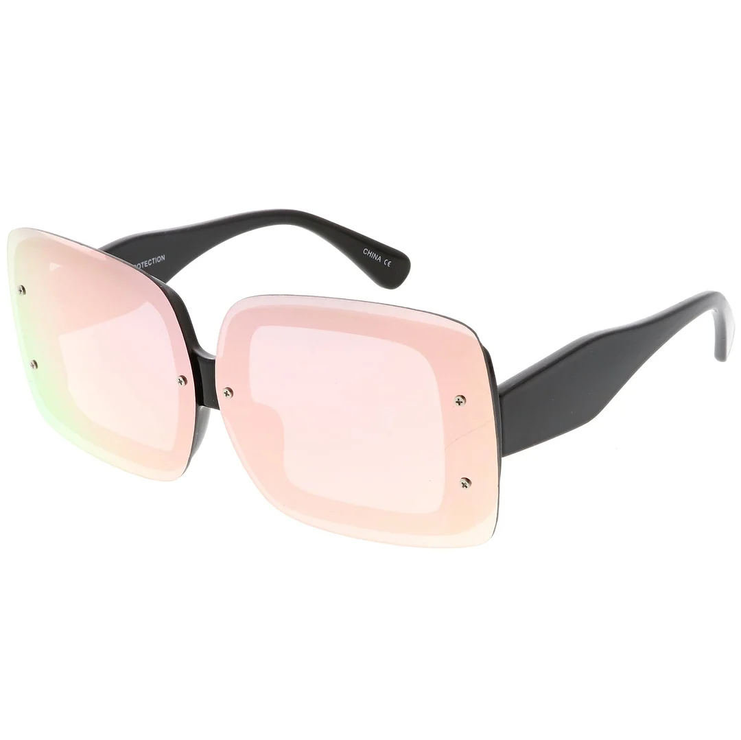 Bold Rimless Square glasses Chunky Arms Color Mirror Lens 71mm