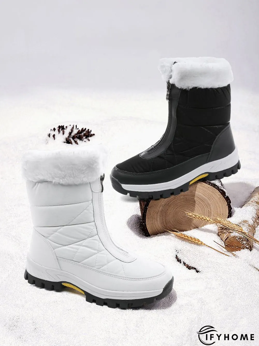 Winter Front Zip Thermal Lined Outdoor Snow Boots | IFYHOME