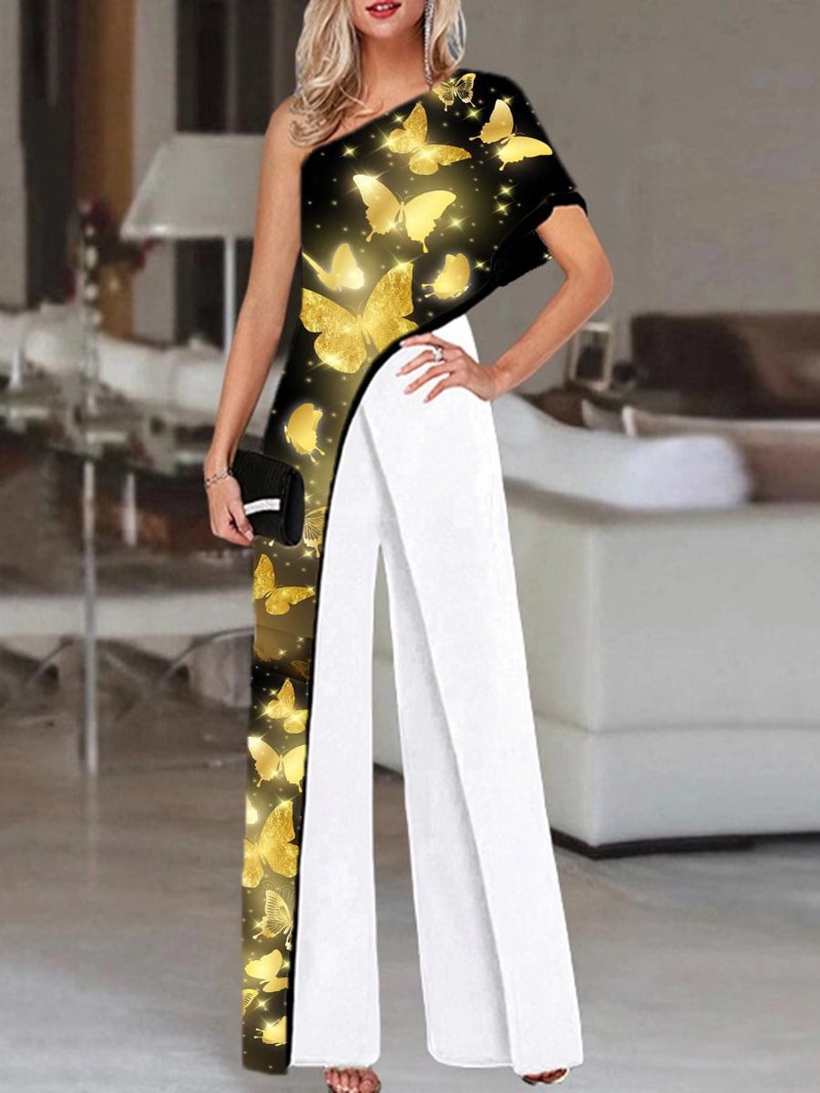 Women's Butterfly Gold Printed Jumpsuit