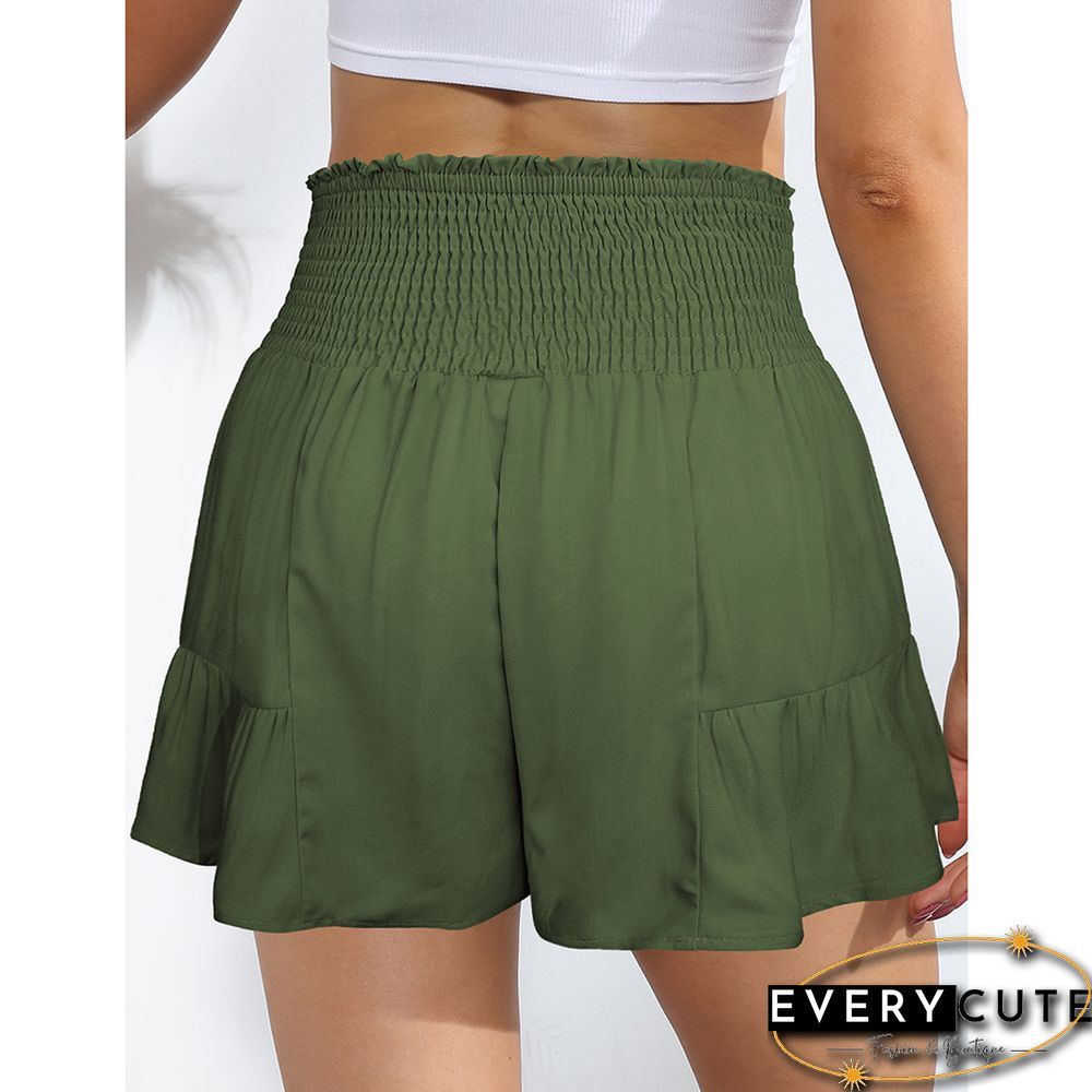 Green Ruffle Hem Tie Waist Wide Leg Culotte