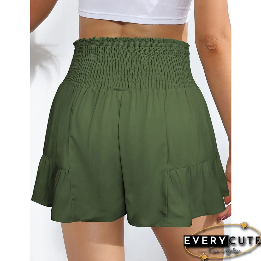 Green Ruffle Hem Tie Waist Wide Leg Culotte