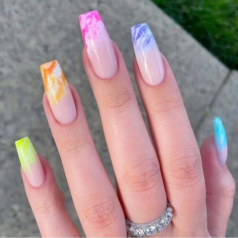 Churchf Blossoms Wearable Nail Art Long Ballet Green False Nails Fashion Detachable Finished Fake Nails Press on Nails with Glue-Nail Inspo