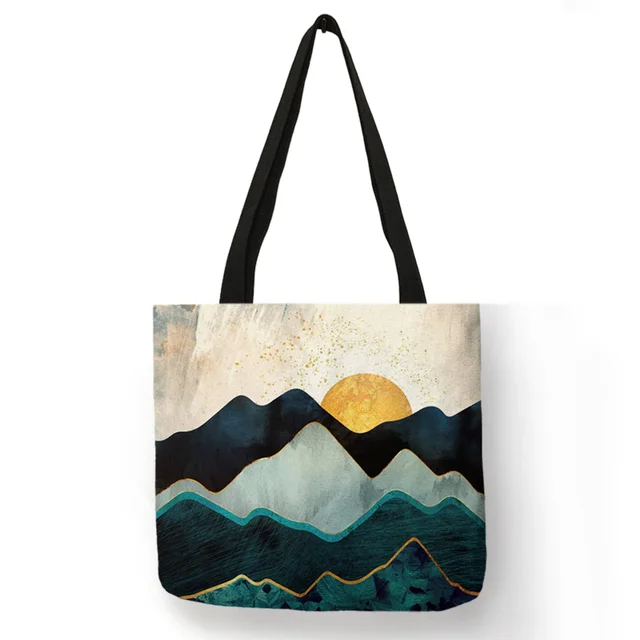 Linen Eco-friendly Tote Bag - Mountain