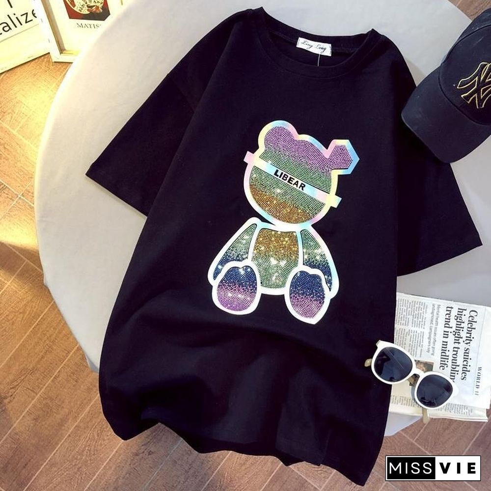 Harajuku Oversized Round Neck T Shirt Women Graphic Tees Summer Korean Fashion Clothes Chic Top Kwaii Short Sleeve Tshirts