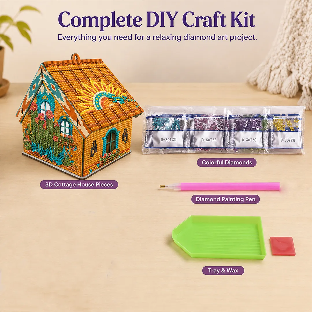 DIY Wooden House Diamond Art Painting Kit for Adults Home (Tropical cactus)