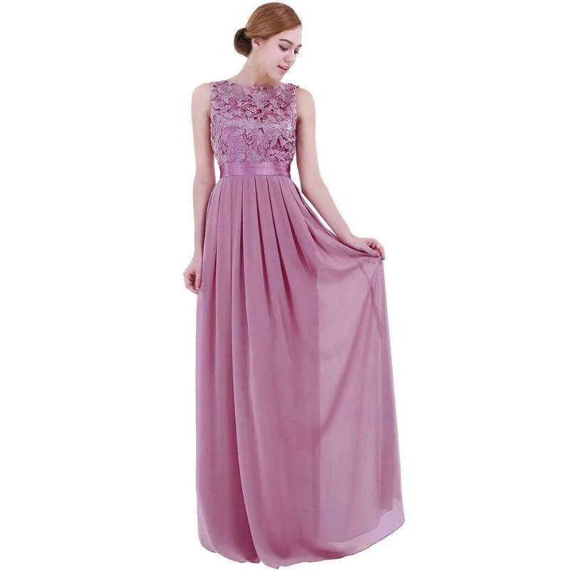 Belle -Dainty Pastel Colored Chiffon Gown with Lace