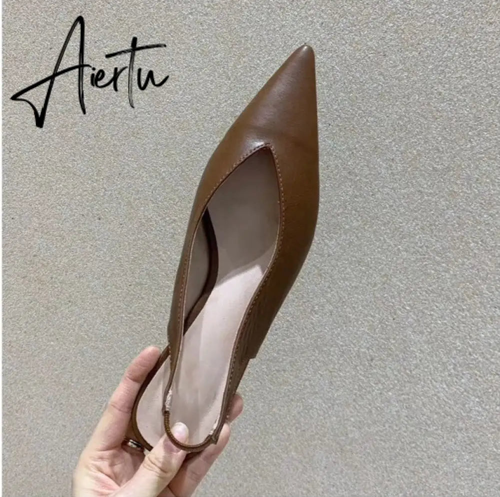 Aiertu Fashion Brand Sandals Mules Women Shallow Mouth Pointed Toe Shoes Low Heel Slip On Slides Slipper Shoes Aiertu