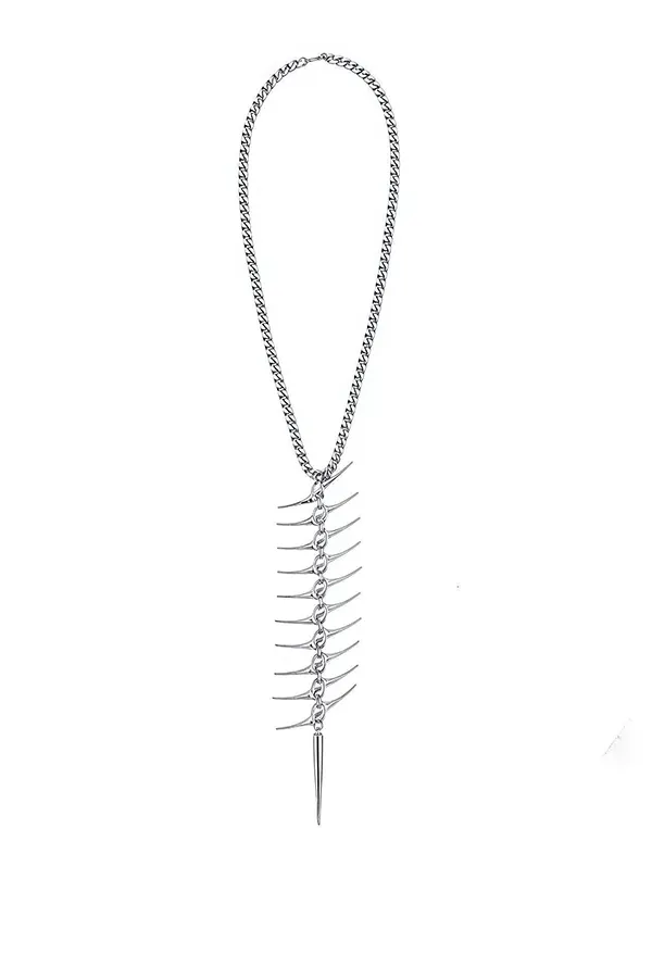 Punk Silver Thorn Bone Necklace