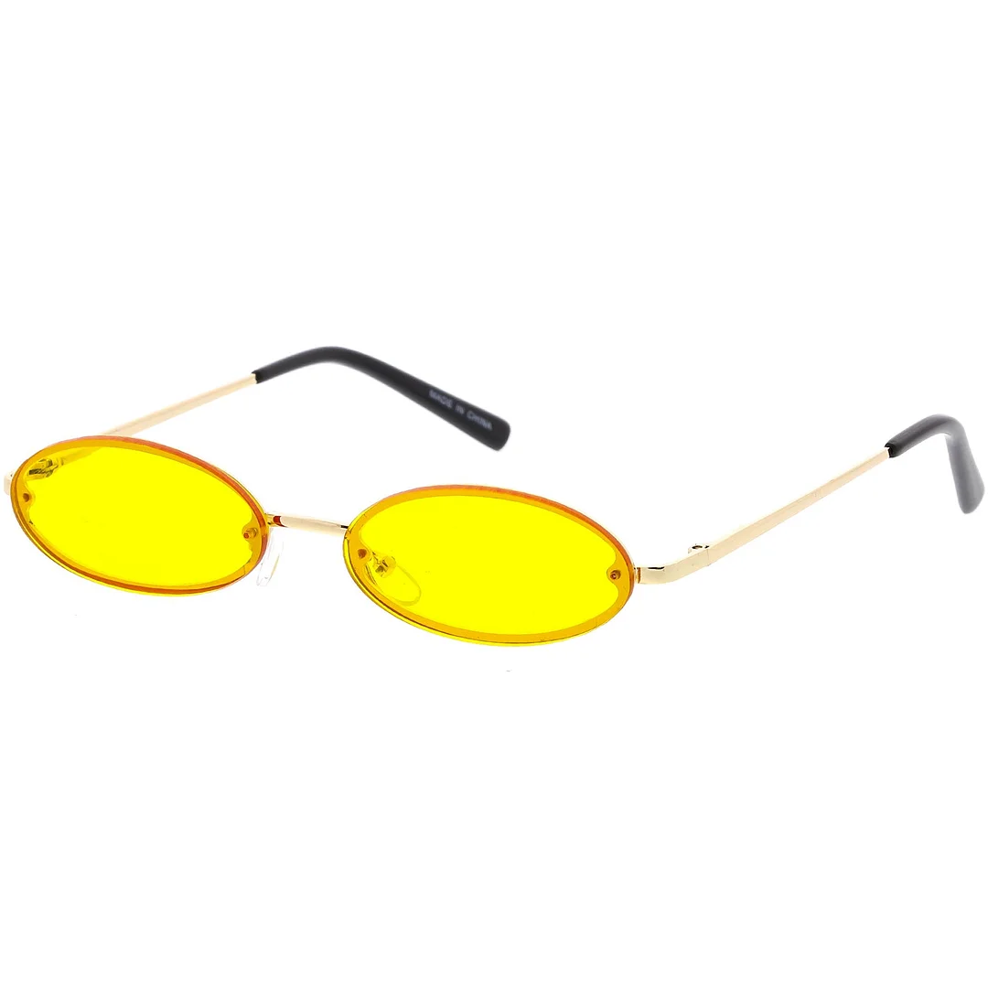 Retro Small Rimless Oval glasses Slim Arms Color Tinted Lens 54mm