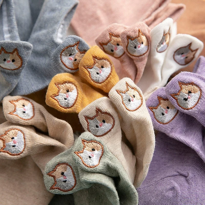 Kawaii Cartoon Cute Cat Ears Embroidery Cotton Socks BE605