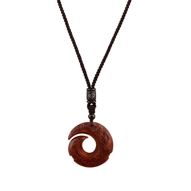 Small Leaf Red Sandalwood Ebony Wood Protection Necklace Pendant