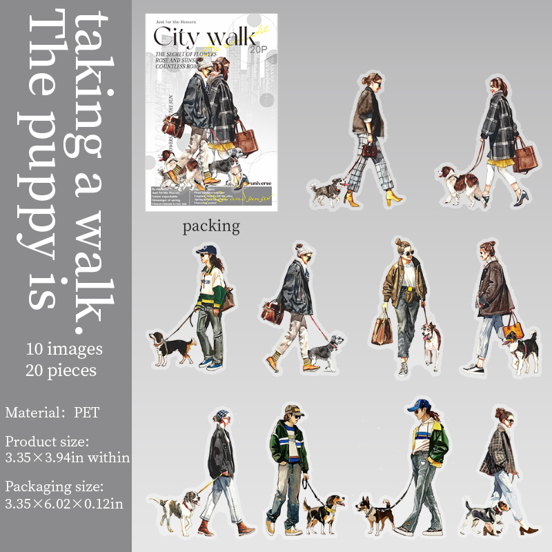 PET Sticker - City Walk Series Vintage Character Dressing