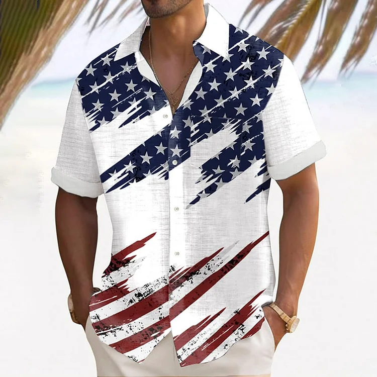 Men's Retro Flag Print Casual Shirt