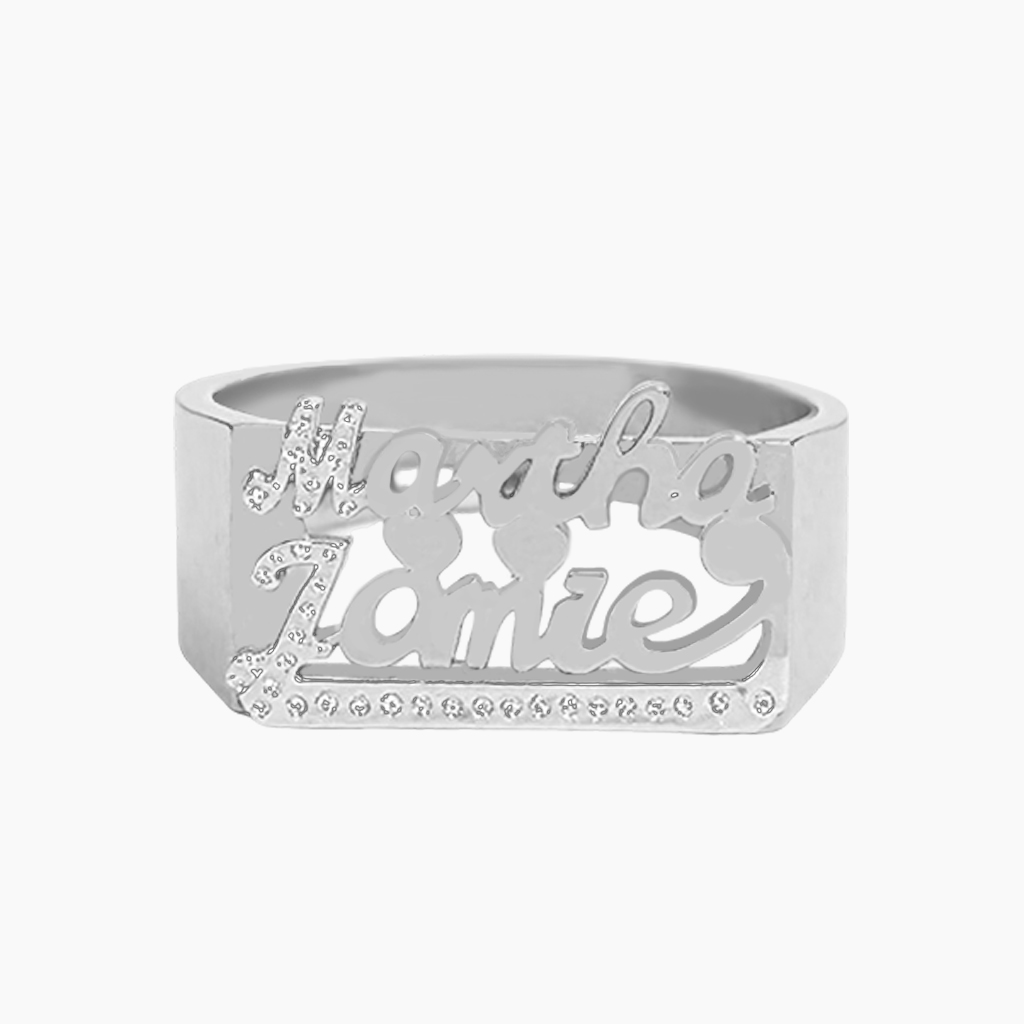 Silver Double Name Ring