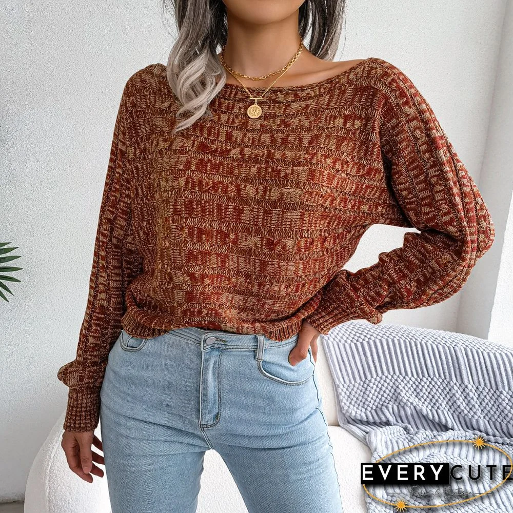 Orange Drop Shoulder Long Sleeve Cable Knit Sweater