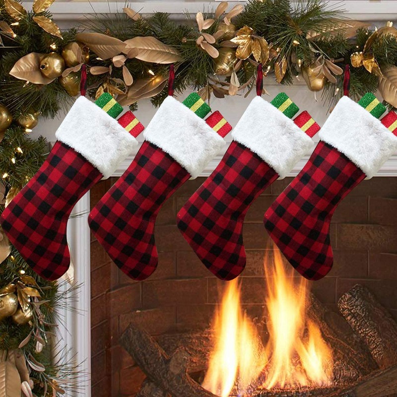 

Christmas decorations red and black linen plaid white plush edging Chris, 501 Original