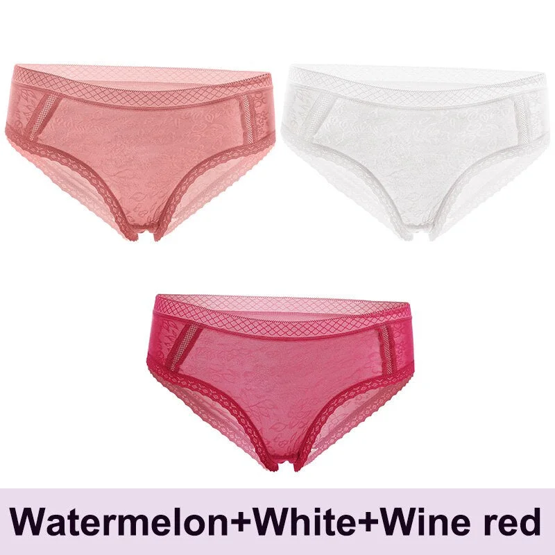 3PCS/Set Lace Panties Sexy Underwear Women's Panties Female Underpants  Floral Briefs For Woman Low-Rise Pantys Intimates M L XL