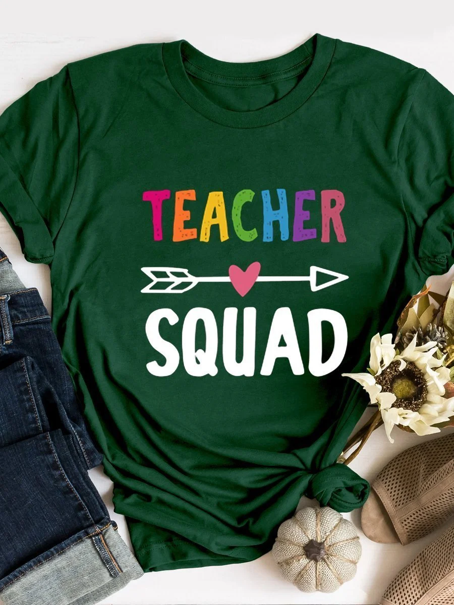 Teacher Squad Print Short Sleeve T-shirt
