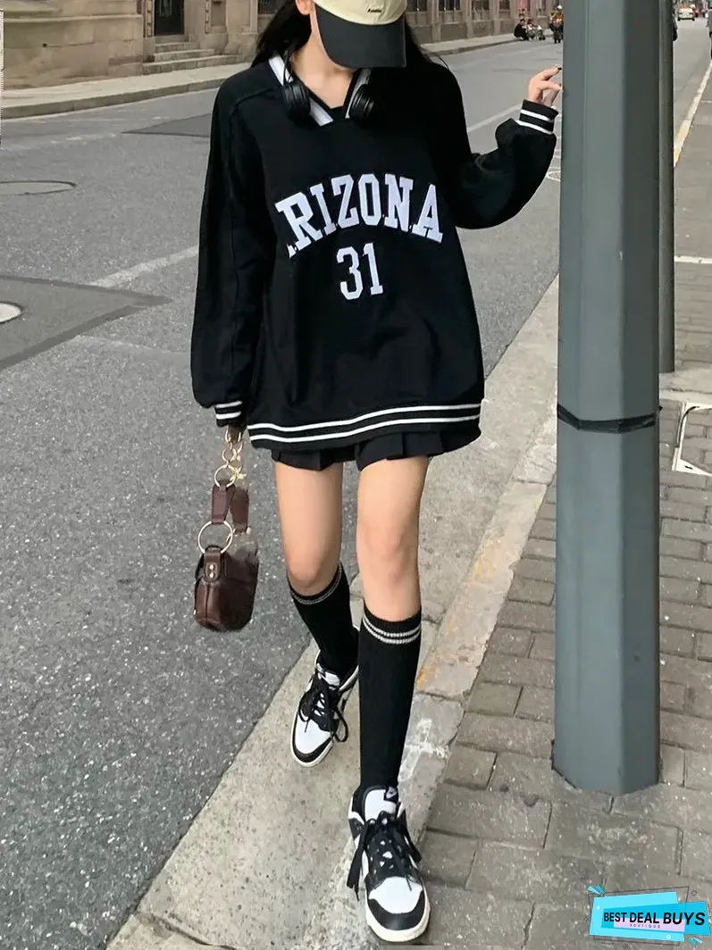 Womens Casual Necks Long Sleeves Loose Pullovers Spring Autumn Letters Print Pullover Top