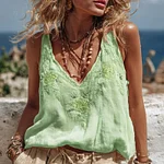 Women‘s Pink Rose Embroidery V-neck Tank Top - Image 6