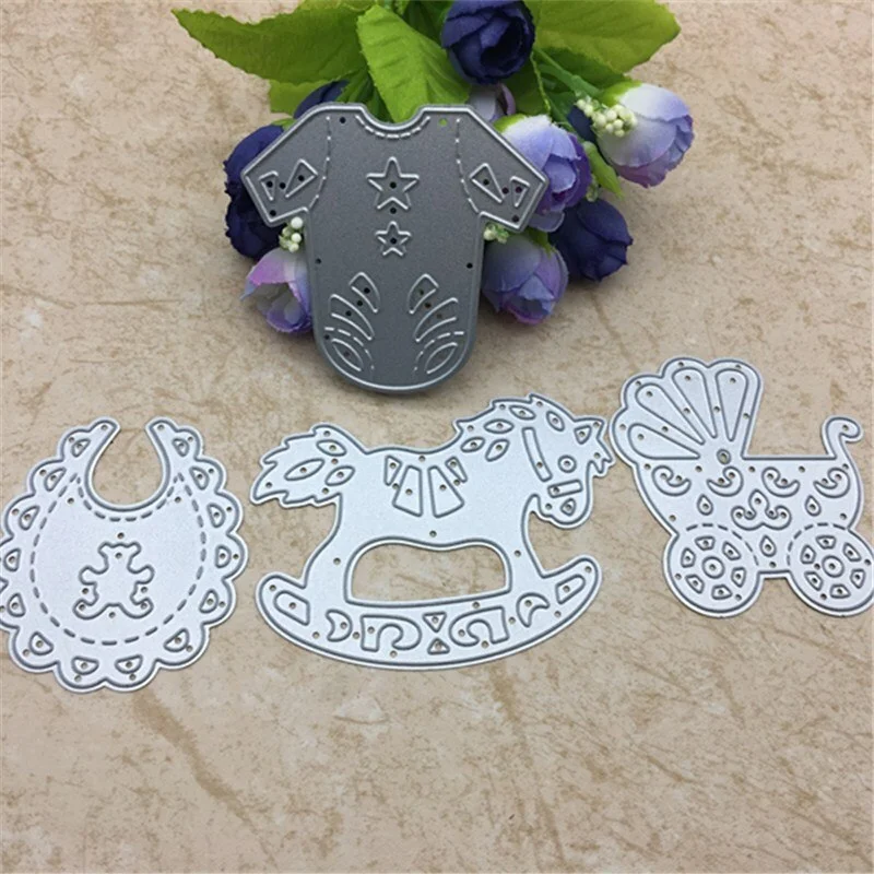 4pcs Baby Suit Carriage Rocking Horse Cutting Dies Stencils DIY Scrapbooking Card Paper Craft Metal Decoration Embossing Folder