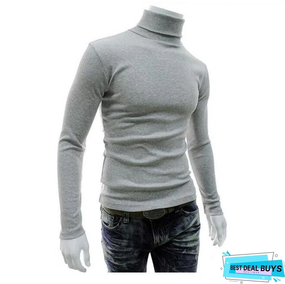 Men's Sweater Men's Turtleneck Solid Color Casual Sweater Men's Slim Fit Brand Knitted Pullovers