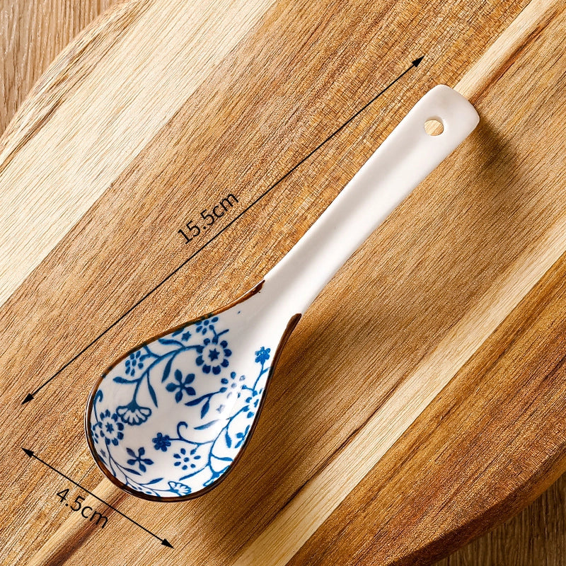 Japanese-style Small Spoon Ceramic Spoon Household Blue And White Porcelain Soup Spoon Creative Cute Pattern Spoon