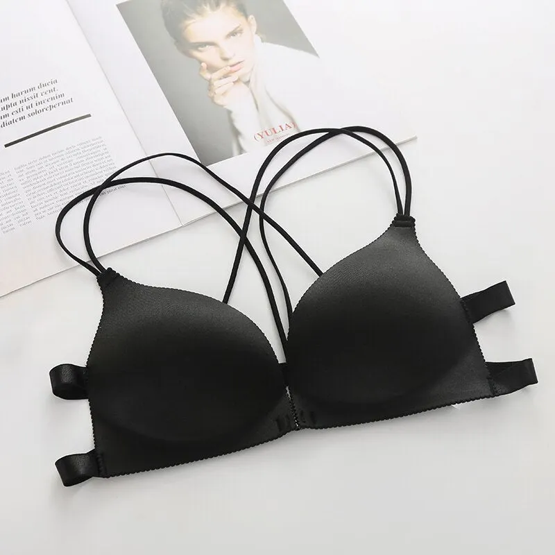 Women Back Beautify Ladies Front Closure Wire Free Fashion Bra Sexy Padded Lingerie Bralette Gather Push Up Bra Underwear