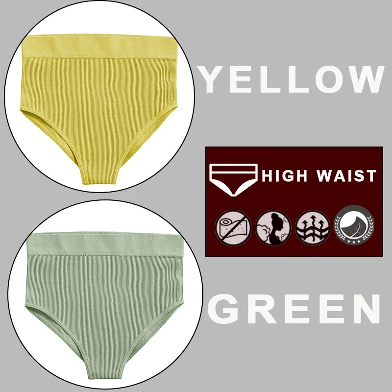 FINETOO 2PCS/Set Sexy Women Panties Underwear 10 Solid Colors Underpants For Girls High Waist Bodyshaper Briefs Seamless Pantys