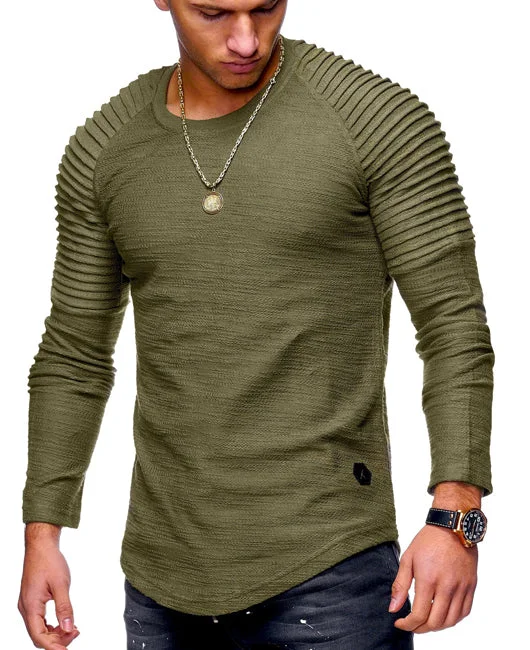 Men Raglan Sleeve Ruched Detail Solid Shirt