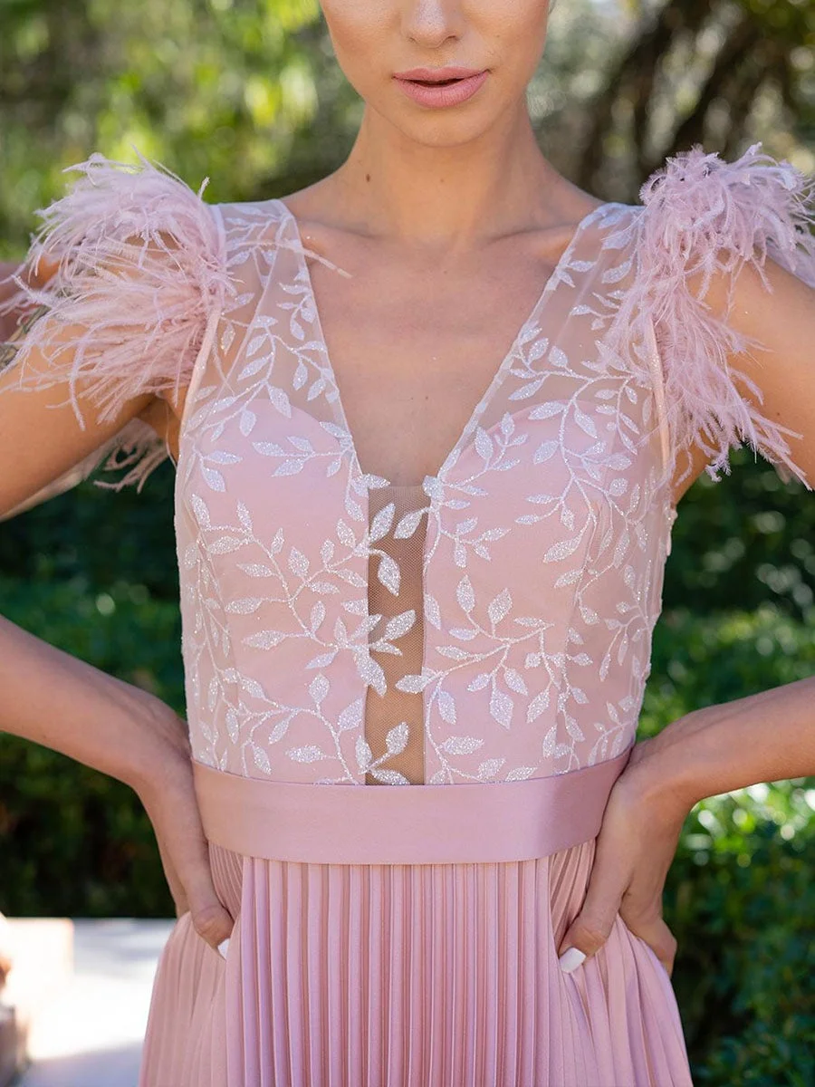 Elegant mesh pleated midi dress