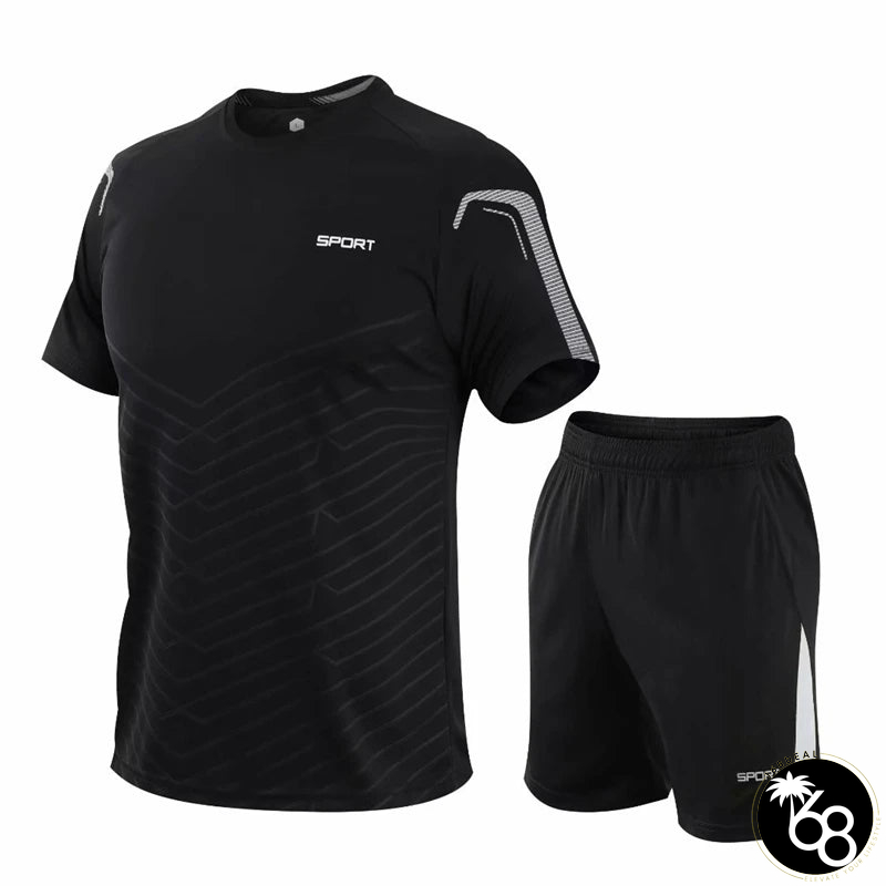 Men's Polyester Short Sleeve T-Shirt With Shorts Workout Set | 168DEAL