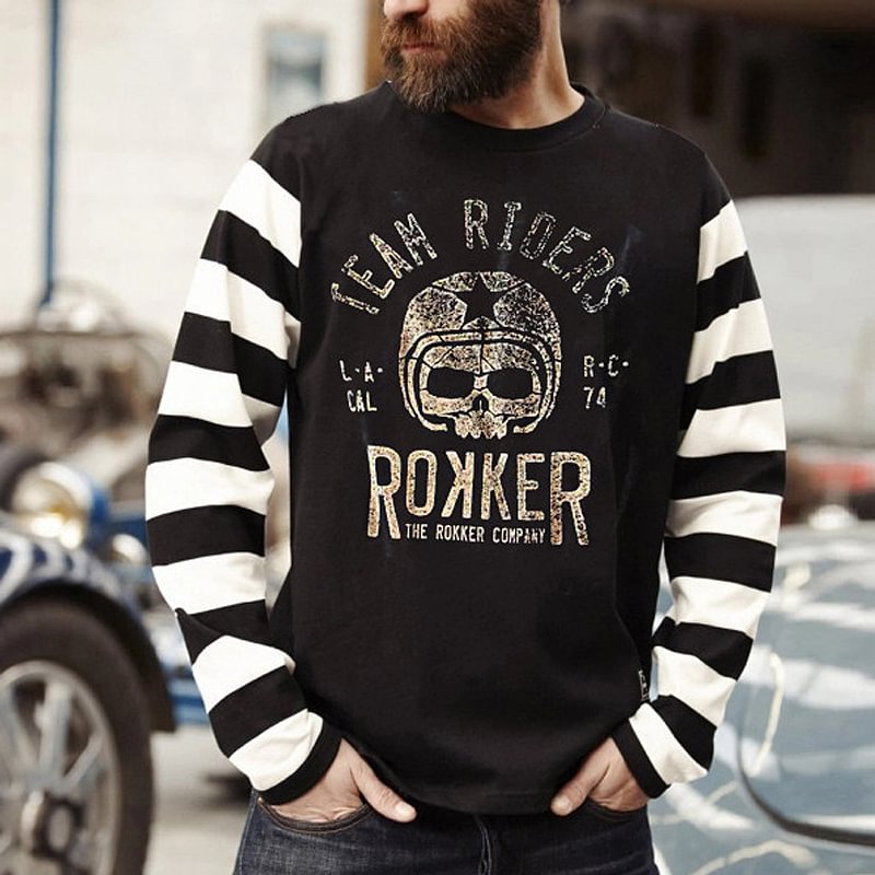 American Letters Stripe Print Long Sleeve Casual T-Shirt