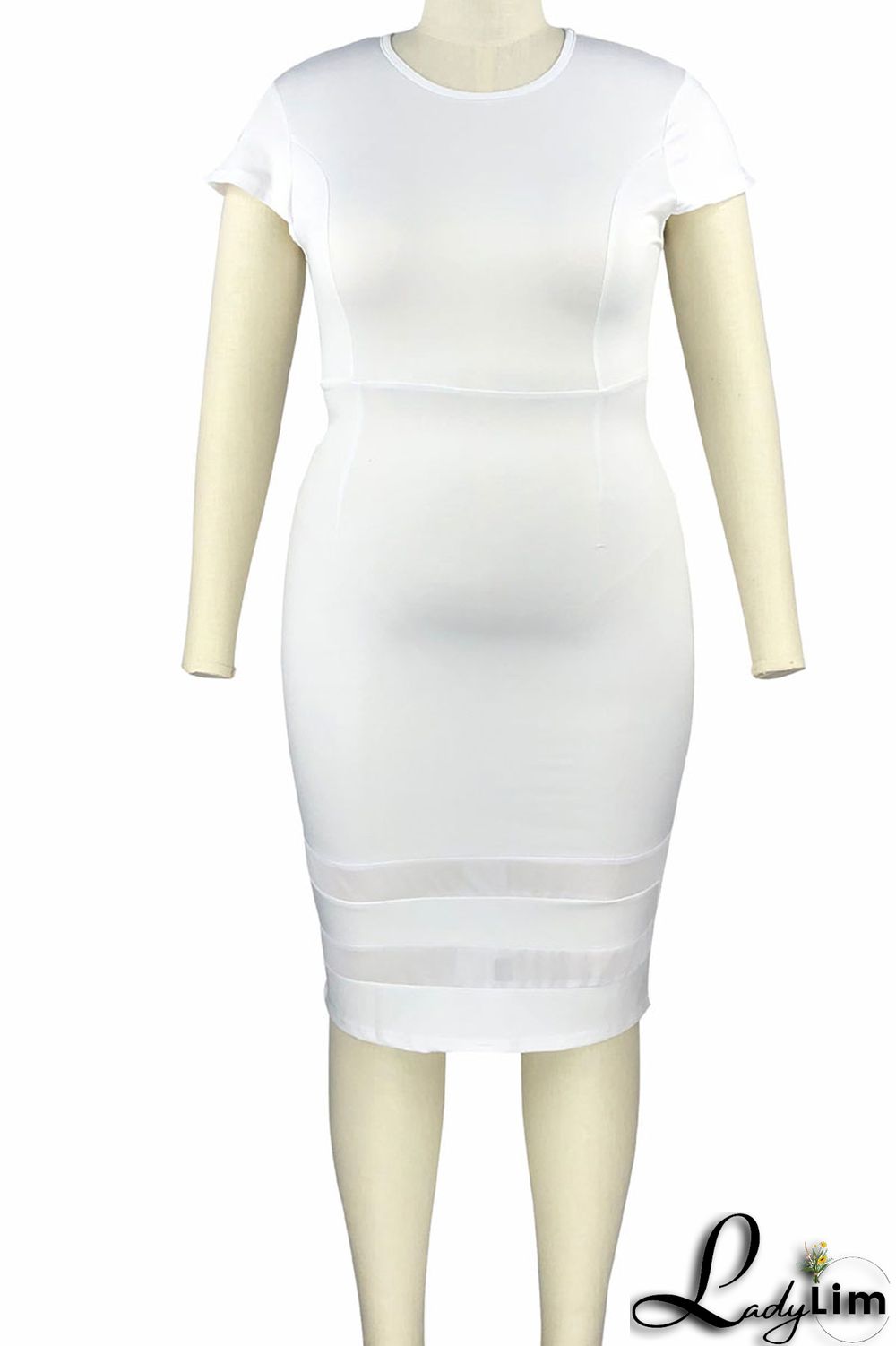 White Casual Elegant Solid Split Joint O Neck One Step Skirt Plus Size Dresses