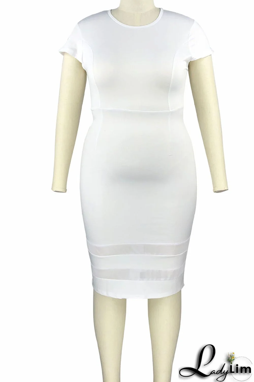 White Casual Elegant Solid Split Joint O Neck One Step Skirt Plus Size Dresses