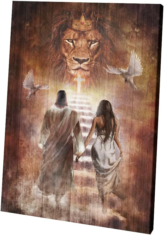 King of Kings, Beautiful girl, White dove, Walking with Jesus Canvas Prints Wall Art Painting, Landscape Canvas Picture Christ Artword Home Decor for Bedroom, Living Room, Kitchen 48x32