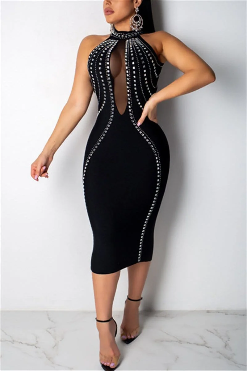 Sexy Perspective Backless Mesh Sleeveless Dress